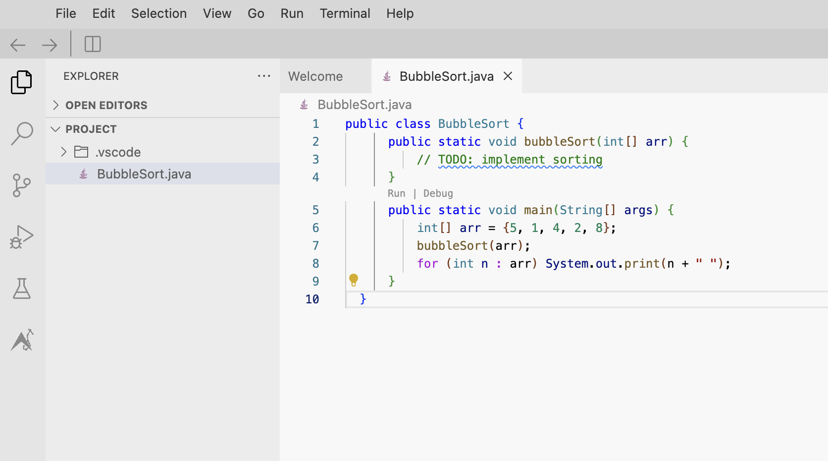 BubbleSort opened in editor