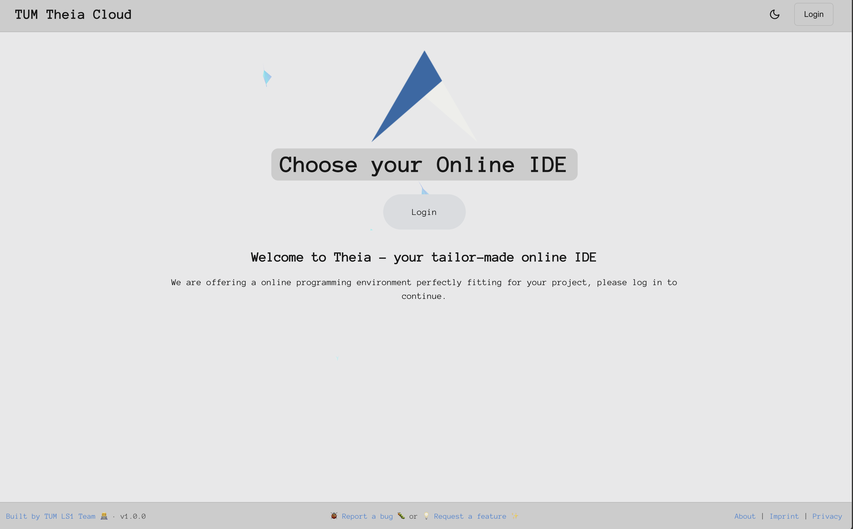Landing page with login button
