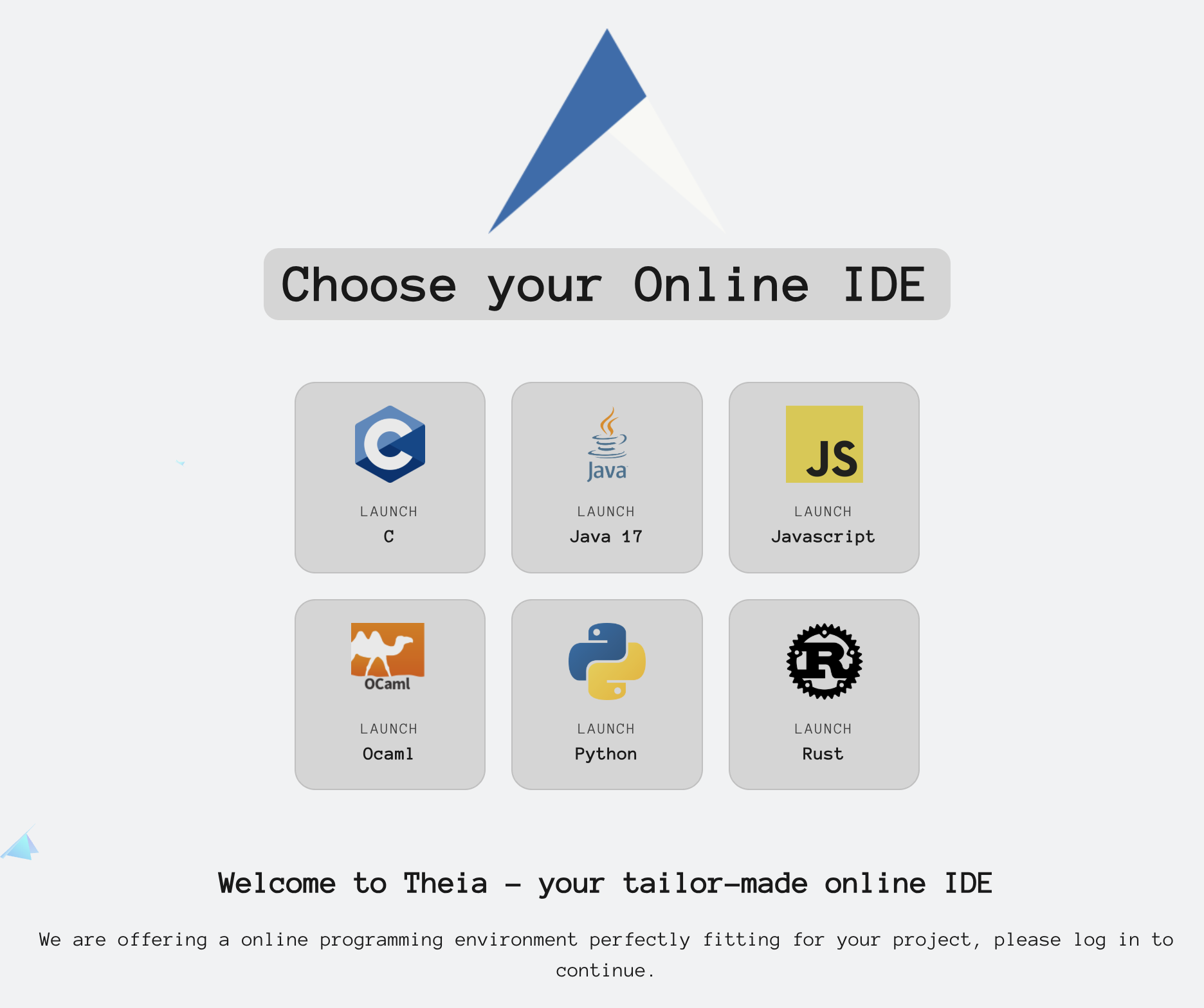 IDE launcher page